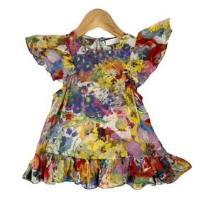 NWOT STELLA MCCARTNEY Dress Girl 4 Multicolor Silk Cotton Floral Ruffle ShortSlv